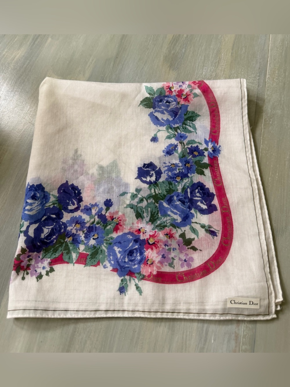 Dior Cottagecore Floral Cotton Scarf Bandanna Hair Bow Bag Accessory Blue Pink